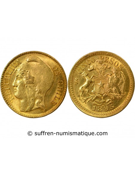 CHILIE - 5 PESOS 1895 SANTIAGO DU CHILI