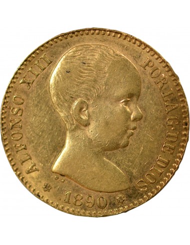 ESPAGNE, ALPHONSE XIII - 20 PESETAS OR 1890 MADRID