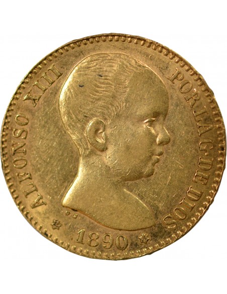 ESPAGNE, ALPHONSE XIII - 20 PESETAS OR 1890 MADRID