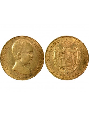 ESPAGNE, ALPHONSE XIII - 20 PESETAS OR 1890 MADRID