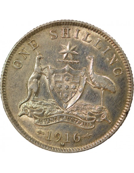 Australie George V, Roi d'Angleterre, Empereur des Indes 1 shilling Argent 1916 M Melbourne