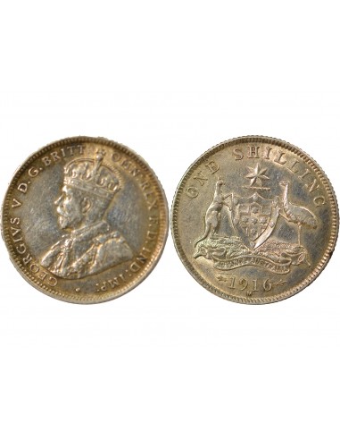 Australie George V, Roi d'Angleterre, Empereur des Indes 1 shilling Argent 1916 M Melbourne