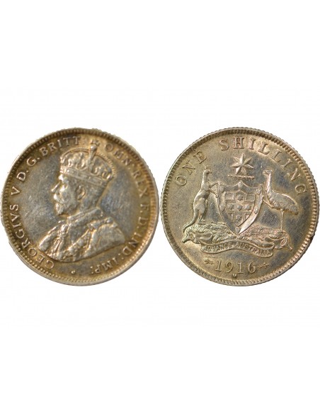 Australie George V, Roi d'Angleterre, Empereur des Indes 1 shilling Argent 1916 M Melbourne
