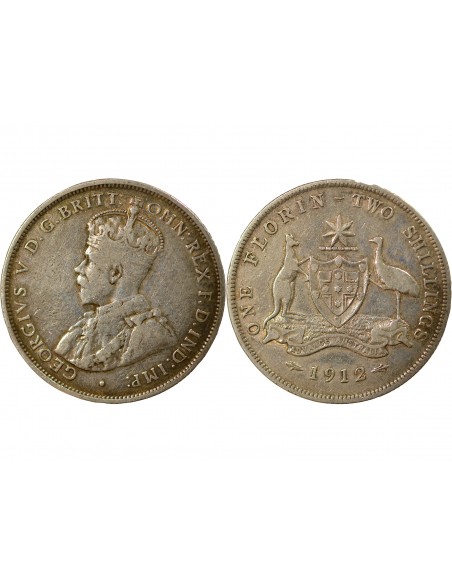 Australie George V, Roi d'Angleterre, Empereur des Indes Florin Argent 1912 Londres