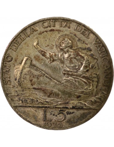 Vatican Pape Pie XI 5 lire Argent 1936