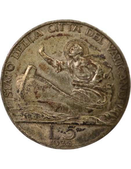 Vatican Pape Pie XI 5 lire Argent 1936