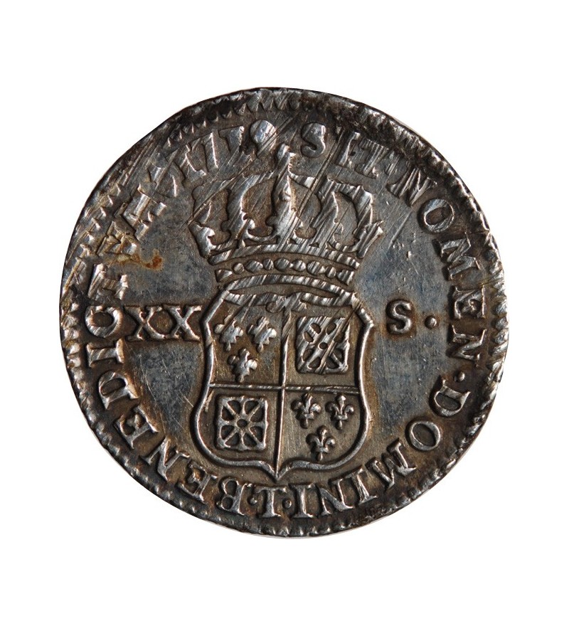 LOUIS XV ﻿- 1/6 ECU DE FRANCE & NAVARRE 1719 T NANTES