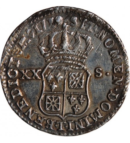 LOUIS XV ﻿- 1/6 ECU DE FRANCE & NAVARRE 1719 T NANTES