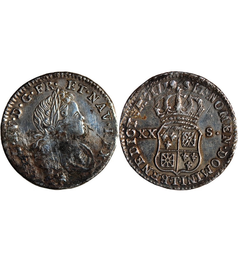 LOUIS XV ﻿- 1/6 ECU DE FRANCE & NAVARRE 1719 T NANTES