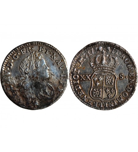 LOUIS XV ﻿- 1/6 ECU DE FRANCE & NAVARRE 1719 T NANTES