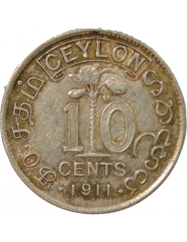 Ceylan George V, Roi d'Angleterre, Empereur des Indes 10 Cents Argent 1911