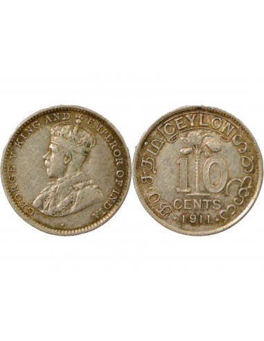 Ceylan George V, Roi d'Angleterre, Empereur des Indes 10 Cents Argent 1911