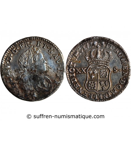 LOUIS XV ﻿- 1/6 ECU DE FRANCE & NAVARRE 1719 T NANTES