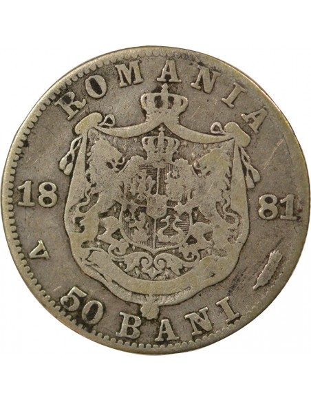 ROUMANIE , CAROL Ier - 50 BANI ARGENT 1881