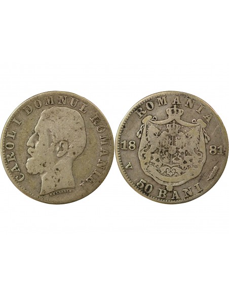 ROUMANIE , CAROL Ier - 50 BANI ARGENT 1881