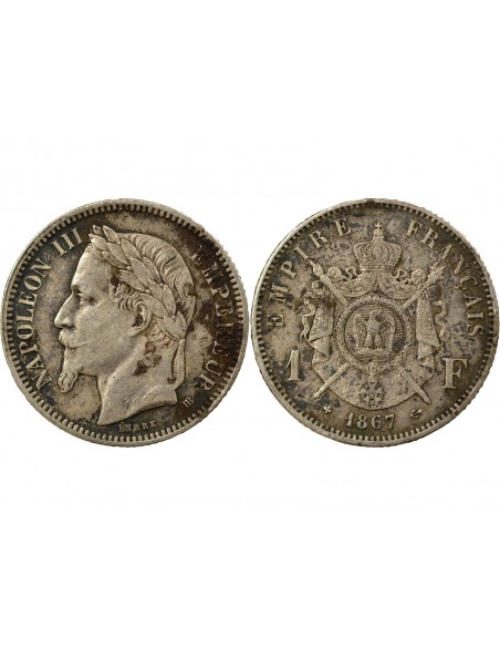 Napoléon III 1 franc Argent 1867 BB Strasbourg