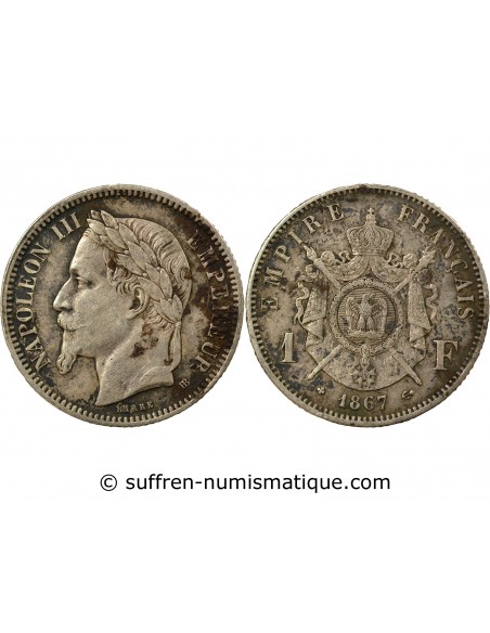 Napoléon III 1 franc Argent 1867 BB Strasbourg