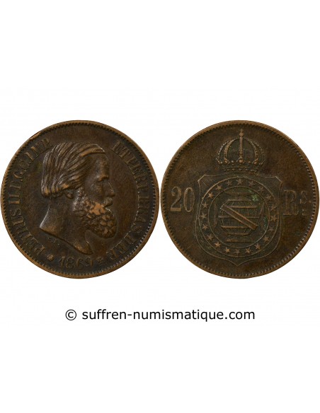Brésil Pedro II 20 Reis Cuivre 1869 B. Bruxelles