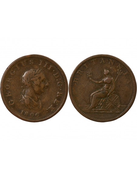 Grande Bretagne George III, Roi de Grande-Bretagne et d´Irlande 1/2 Penny Cuivre 1806 Londres
