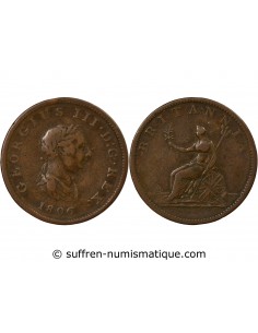 Grande Bretagne George III, Roi de Grande-Bretagne et d´Irlande 1/2 Penny Cuivre 1806 Londres