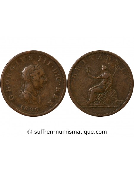 Grande Bretagne George III, Roi de Grande-Bretagne et d´Irlande 1/2 Penny Cuivre 1806 Londres