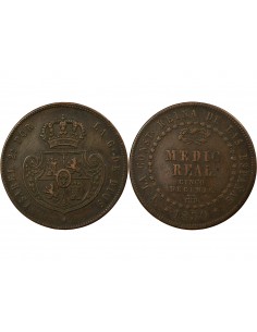 Espagne Isabelle II, Reine Espagnol 1/2 real Cuivre 1850 Aqu Ségovia (Aqueduc) 2