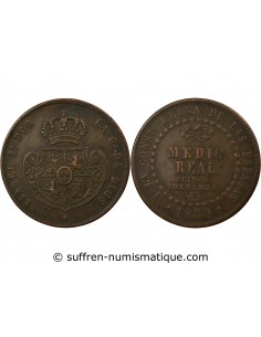 Espagne Isabelle II, Reine Espagnol 1/2 real Cuivre 1850 Aqu Ségovia (Aqueduc)