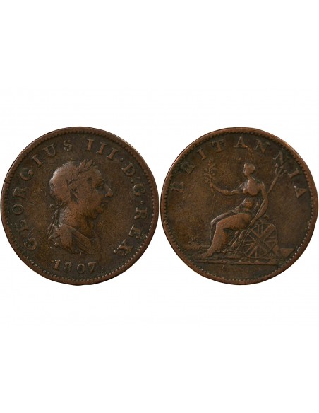 Grande Bretagne George III, Roi de Grande-Bretagne et d´Irlande 1/2 penny Cuivre 1807 Londres