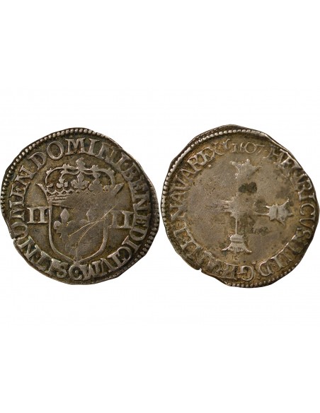 HENRI IV - 1/4 ECU ARGENT, 5e TYPE - 1607 C SAINT LÔ