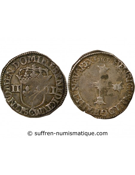 HENRI IV - 1/4 ECU ARGENT, 5e TYPE - 1607 C SAINT LÔ