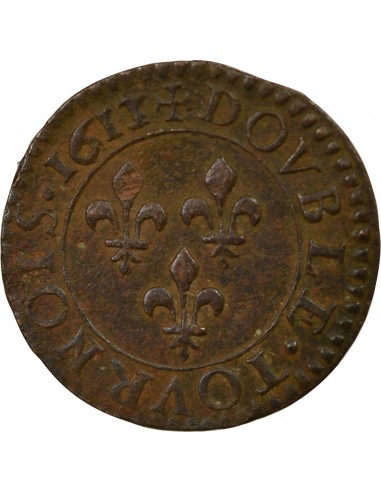 Louis XIII 1 double tournois Cuivre 1613/1 T Nantes