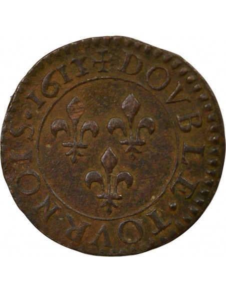 Louis XIII 1 double tournois Cuivre 1613/1 T Nantes