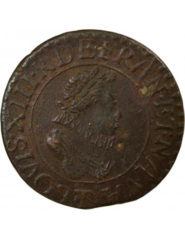 Louis XIII 1 double tournois Cuivre 1613/1 T Nantes
