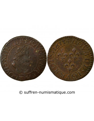 Louis XIII 1 double tournois Cuivre 1613/1 T Nantes