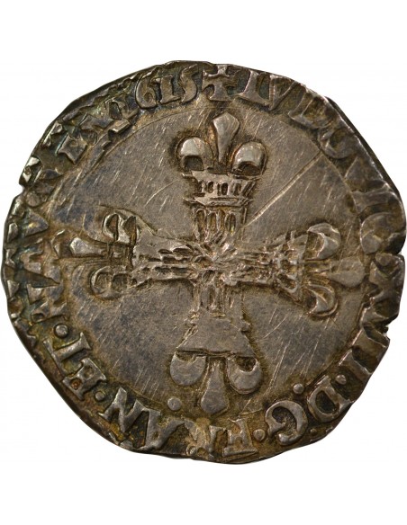 LOUIS XIII - 1/4 ECU A LA CROIX FLEURDELISEE 1615 T NANTES