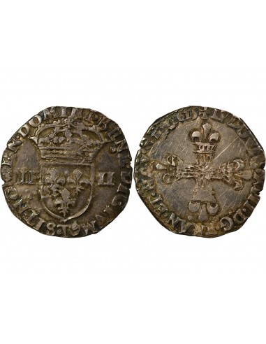 LOUIS XIII - 1/4 ECU A LA CROIX FLEURDELISEE 1615 T NANTES
