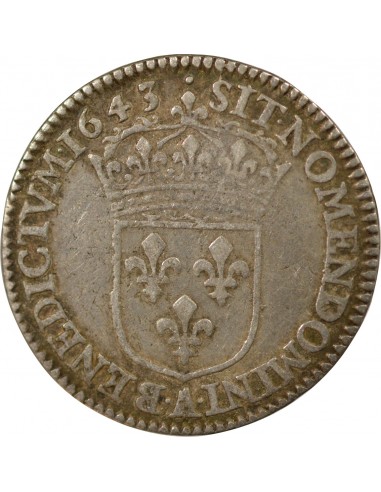 LOUIS XIV﻿ - 1/12 ECU ARGENT A LA MECHE COURTE 1643 A PARIS LOUVRE