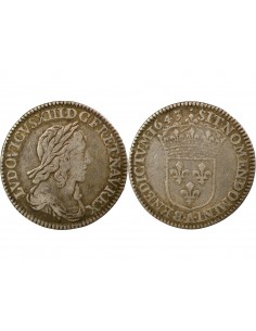 LOUIS XIV﻿ - 1/12 ECU ARGENT A LA MECHE COURTE 1643 A PARIS LOUVRE 2