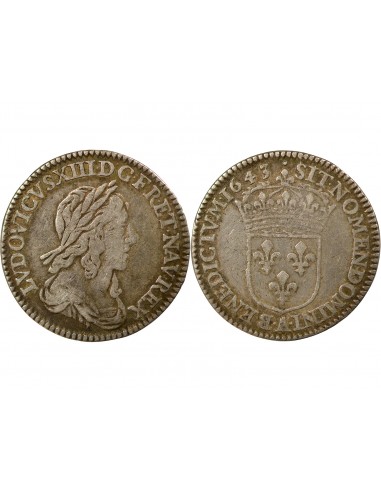 LOUIS XIV﻿ - 1/12 ECU ARGENT A LA MECHE COURTE 1643 A PARIS LOUVRE