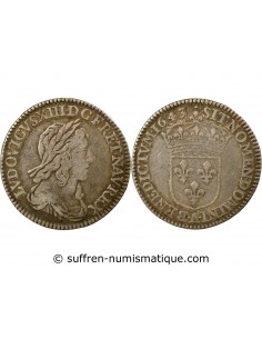 LOUIS XIV﻿ - 1/12 ECU ARGENT A LA MECHE COURTE 1643 A PARIS LOUVRE