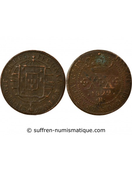 Brésil Jean VI du Portugal 20 reis Cuivre 1822 R Rio de Janeiro