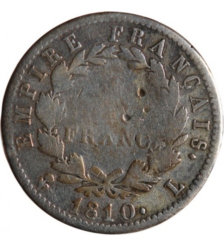 NAPOLEON Ier - 1 FRANC ARGENT 1810 L BAYONNE "variété L à droite"