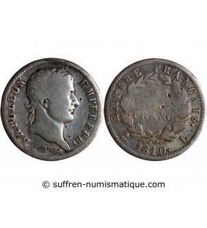 NAPOLEON Ier - 1 FRANC ARGENT 1810 L BAYONNE "variété L à droite"