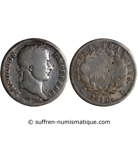 NAPOLEON Ier - 1 FRANC ARGENT 1810 L BAYONNE "variété L à droite"