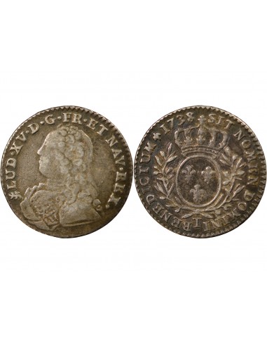 Louis XV 1/10 Ecu aux branches d'olivier Argent 1738 T Nantes