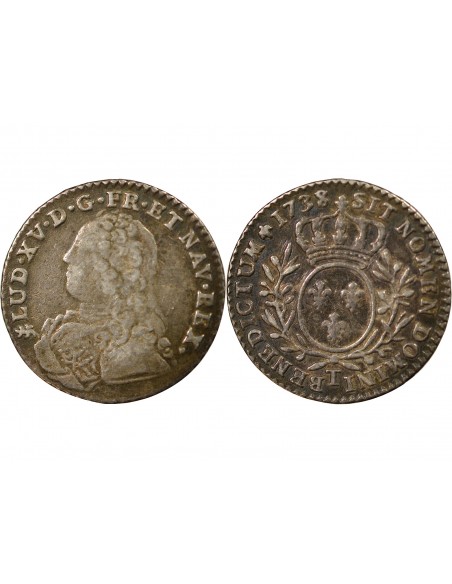 Louis XV 1/10 Ecu aux branches d'olivier Argent 1738 T Nantes