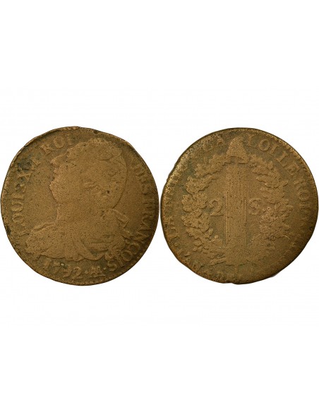 Louis XVI 2 sols Cuivre 1792 AA Metz