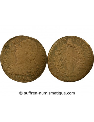 Louis XVI 2 sols Cuivre 1792 AA Metz