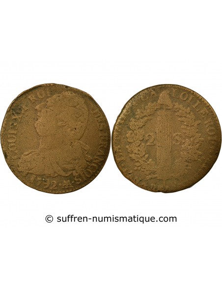 Louis XVI 2 sols Cuivre 1792 AA Metz