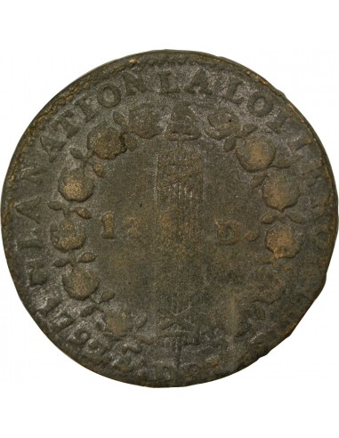 Louis XVI 12 deniers Métal de Cloche 1792 T. Saumur